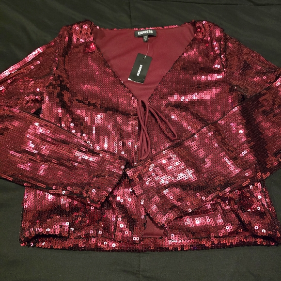 Express Pink Sequin Tie-Front Top NWT Size XS - Picture 7 of 10